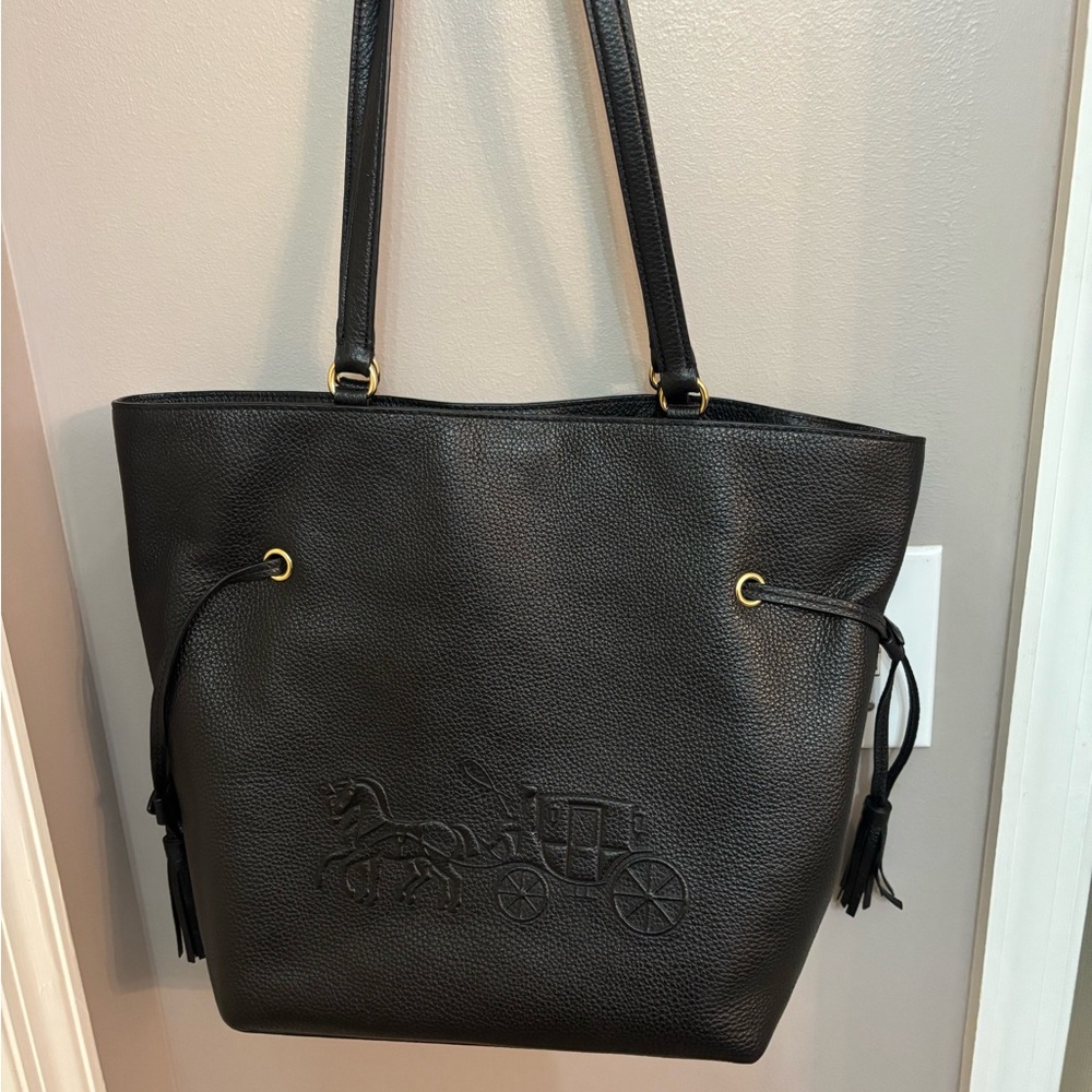 Coach Black Leather Tote with Textured Finish